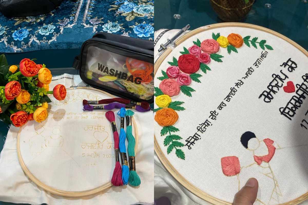 How can I incorporate embroidery hoop patterns into my wedding décor